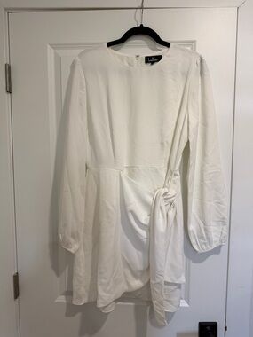 Lulu's Cream-White Long Sleeve Knot-Detail Mini Dress